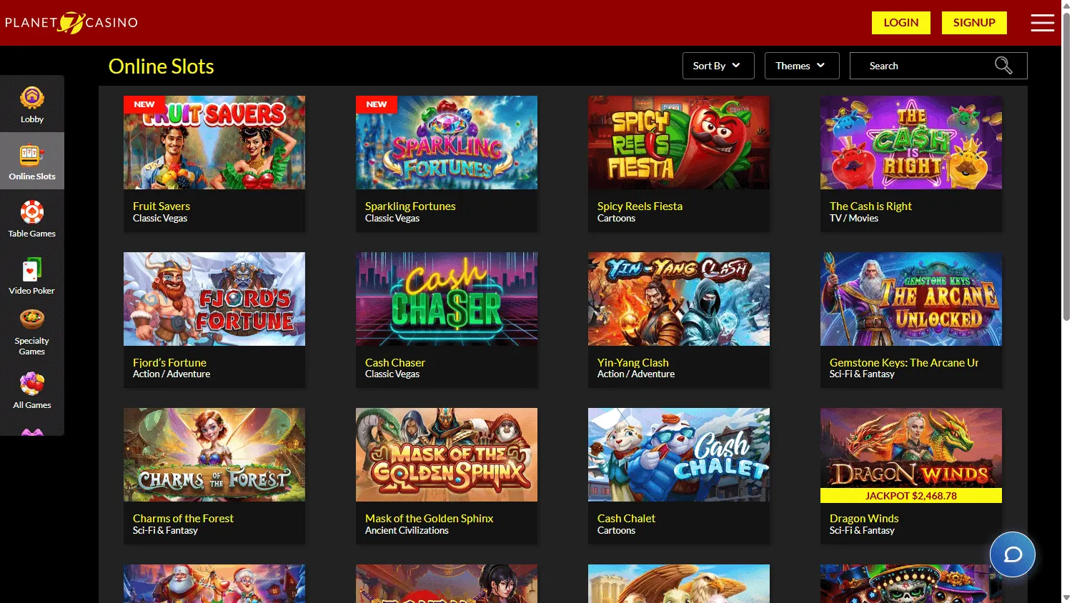 Planet 7 Casino games screen on desktop